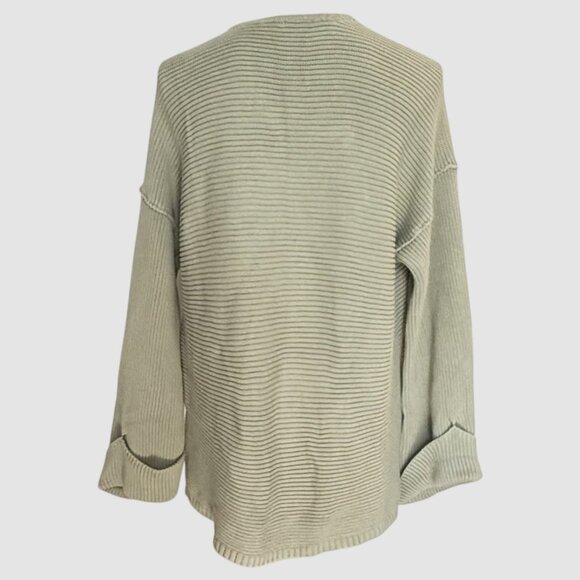 Free People Womens Oversized Ribbed Knit Sweater Green Size Small Pull Over Cuff - Picture 3 of 9